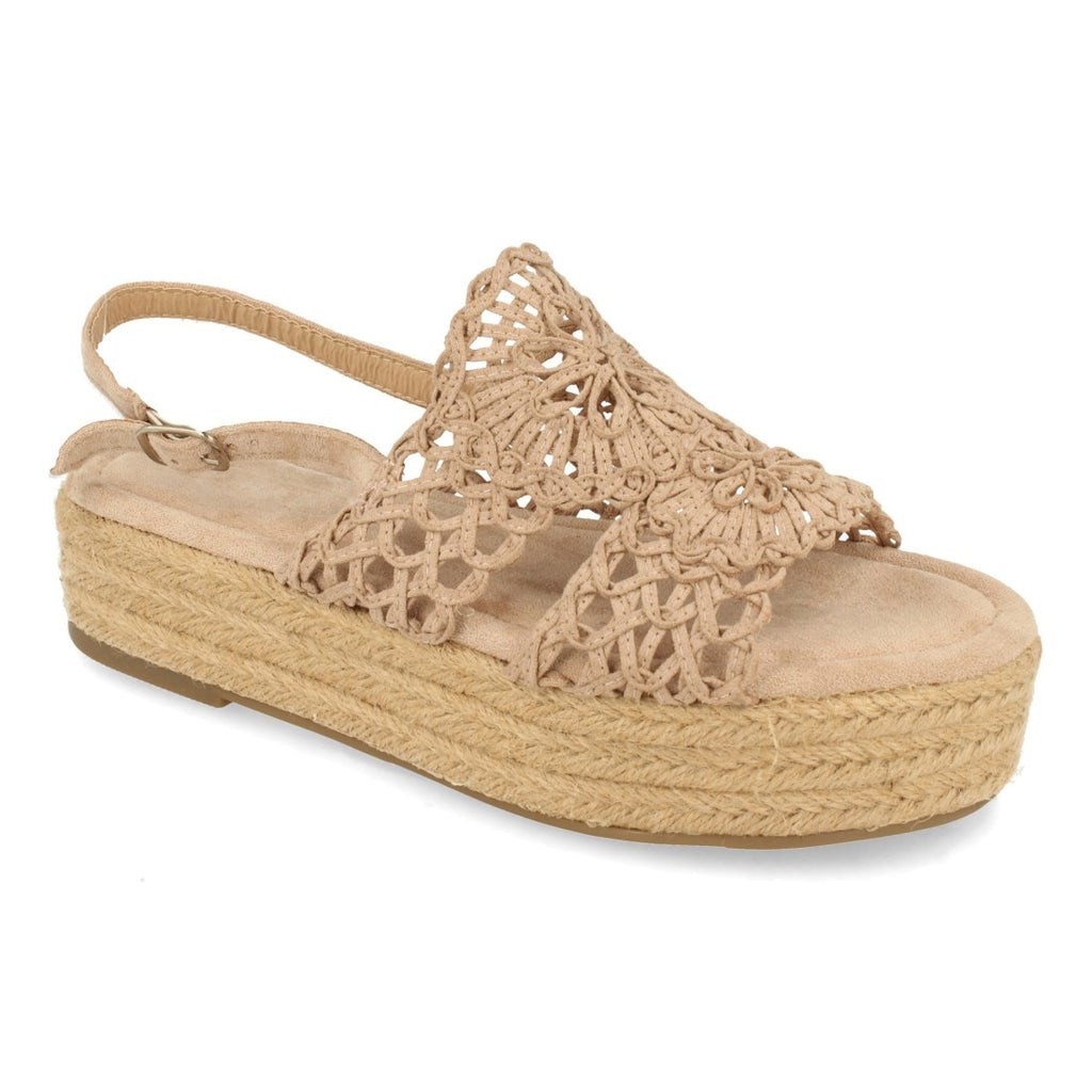 Sandalias Beige Mujer Planas Yute Rafia Hebilla Cómodas