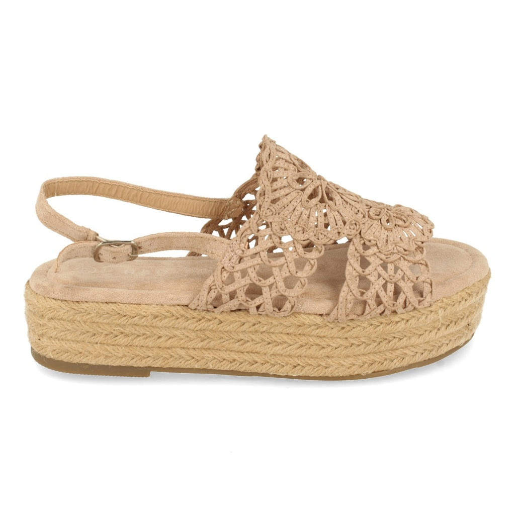 Sandalias Beige Mujer Planas Yute Rafia Hebilla Cómodas