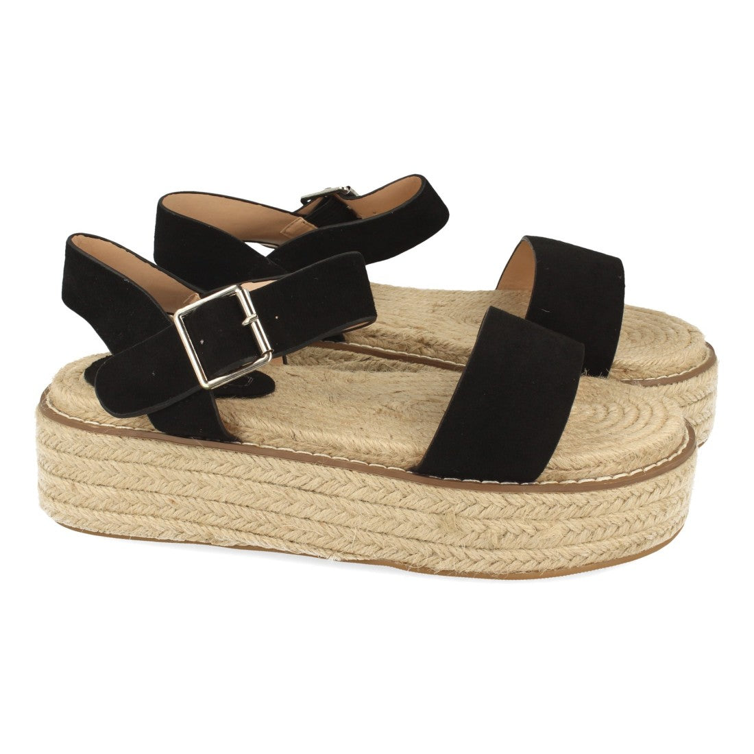 Sandalias Negras Mujer Plataforma Yute Hebilla Cómodas