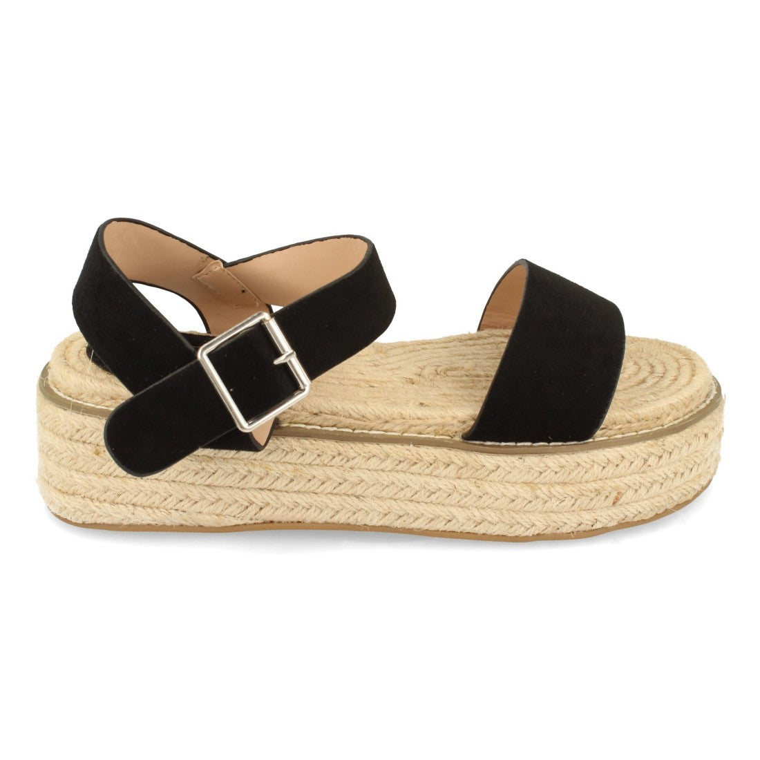 Sandalias Negras Mujer Plataforma Yute Hebilla Cómodas