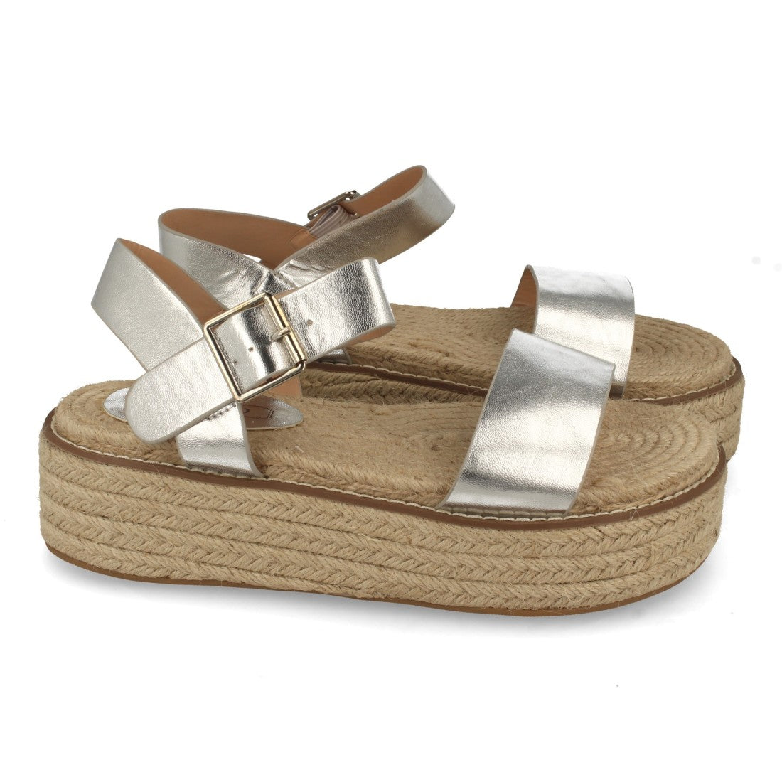 Sandalias Plateadas Mujer Plataforma Yute Cómodas