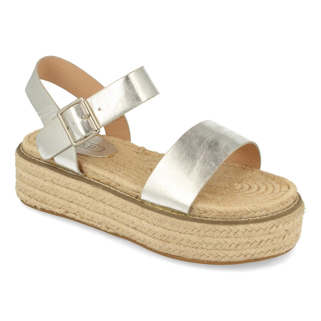 Sandalias Plateadas Mujer Plataforma Yute Cómodas