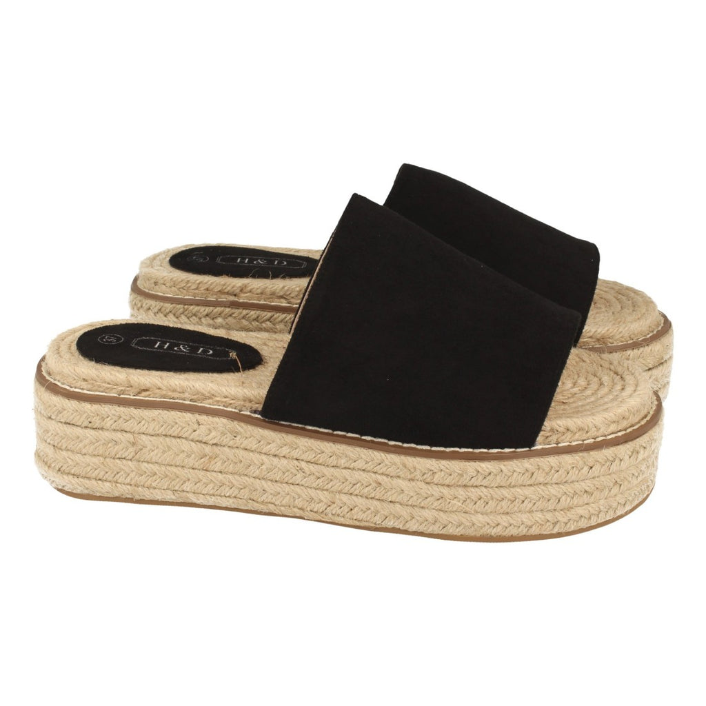 Sandalias Negras Mujer Plataforma Yute Casual Cómodas