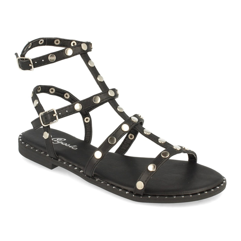 Sandalias Negras Mujer Cangrejeras Tachuelas Elegantes