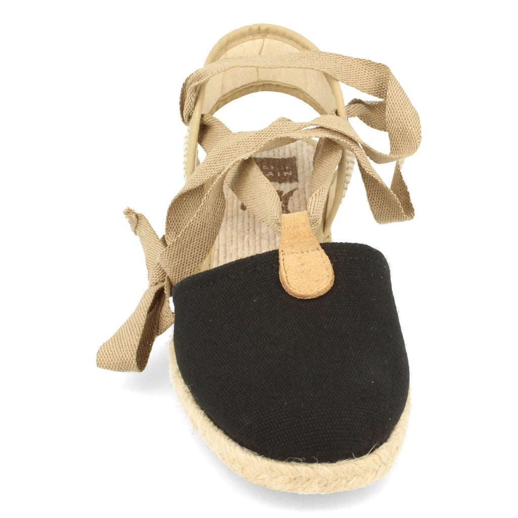 Sandalias Negras Mujer Cuña Yute Hecho en España Pala Cerrada Cordones Elegantes