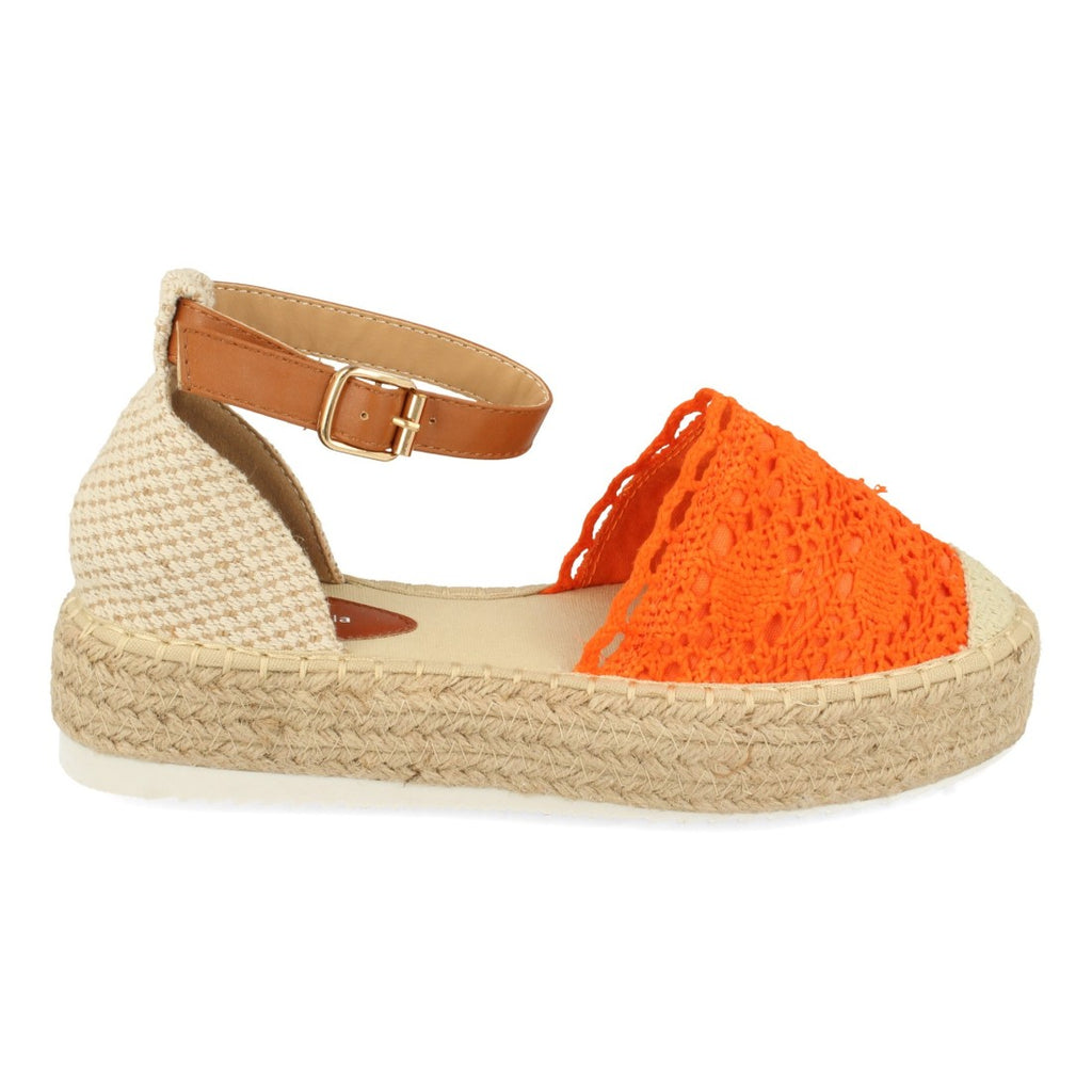 Sandalias Naranjas Mujer Plataforma Yute Rafia Tobillo