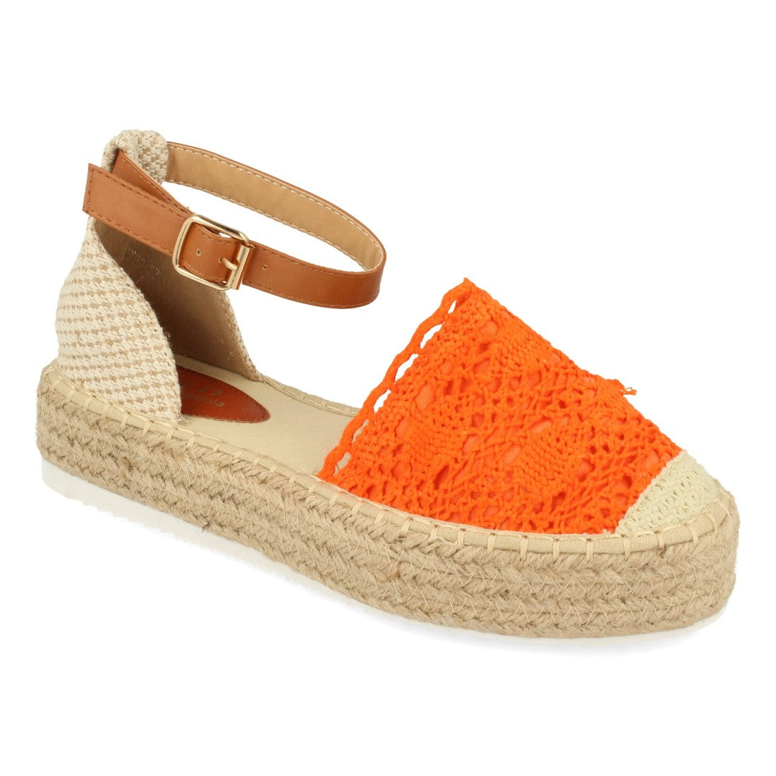 Sandalias Naranjas Mujer Plataforma Yute Rafia Tobillo