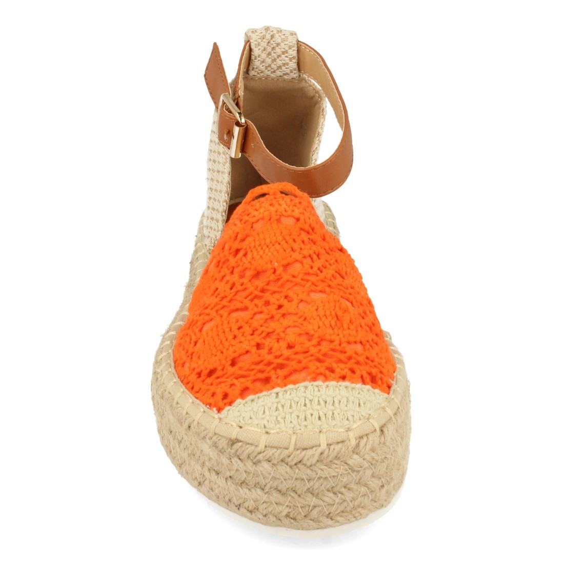 Sandalias Naranjas Mujer Plataforma Yute Rafia Tobillo