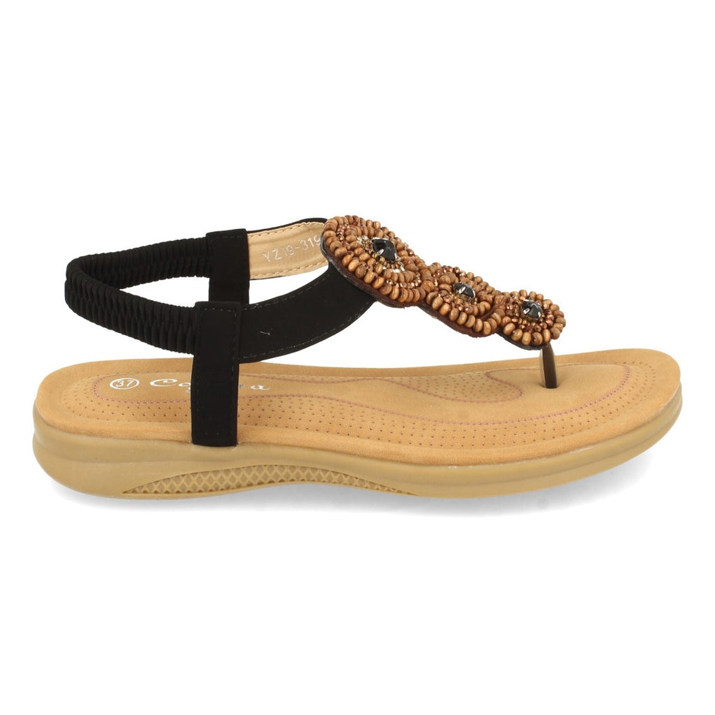 Sandalias Negras Mujer Planas Esclava Pedrería Cómodas