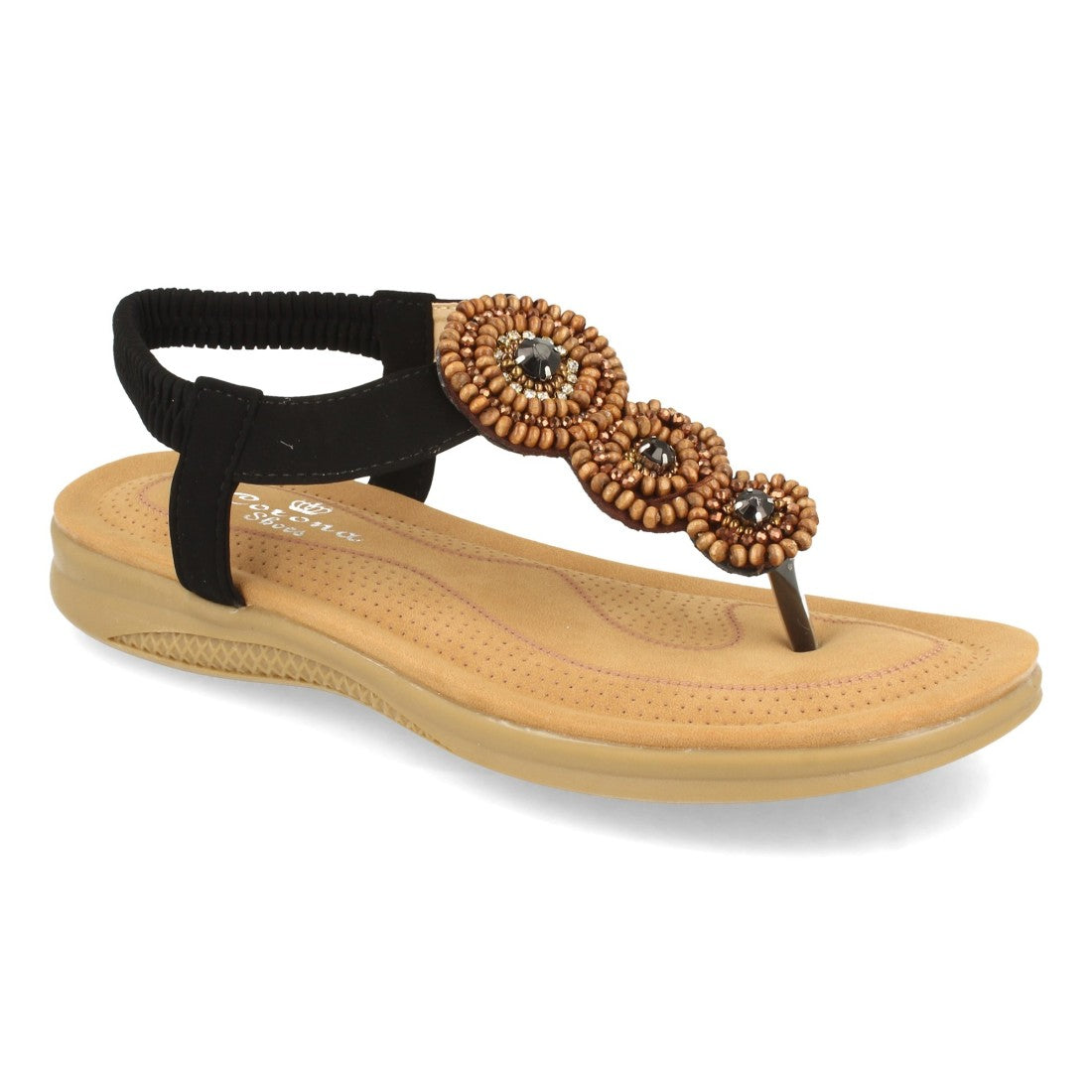 Sandalias Negras Mujer Planas Esclava Pedrería Cómodas