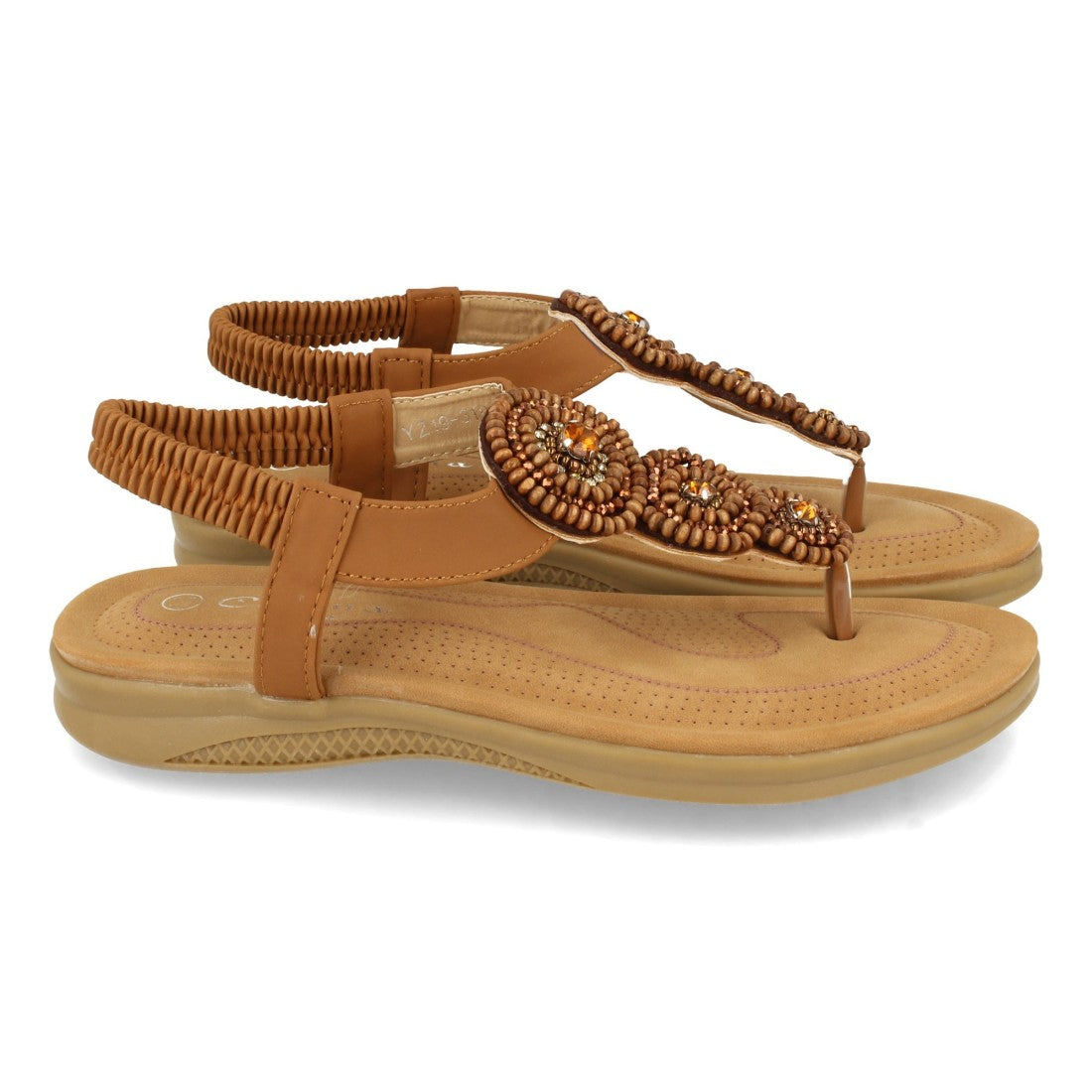 Sandalias Camel Mujer Planas Esclava Pedrería Cómodas