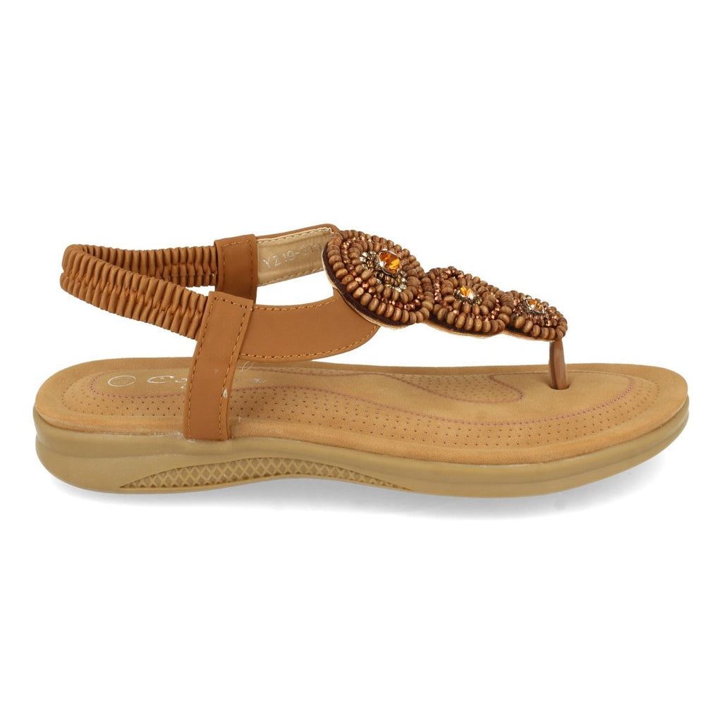 Sandalias Camel Mujer Planas Esclava Pedrería Cómodas