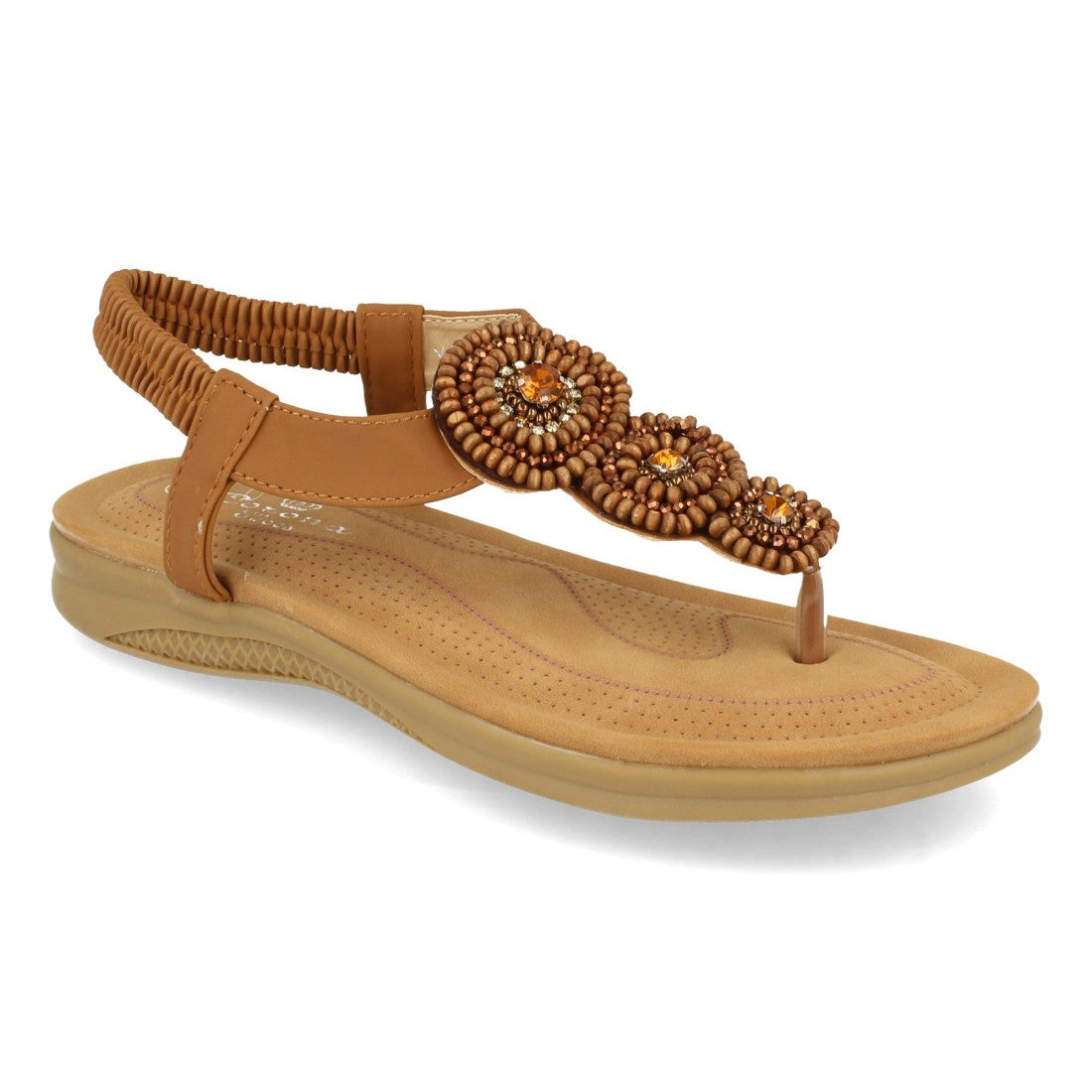 Sandalias Camel Mujer Planas Esclava Pedrería Cómodas