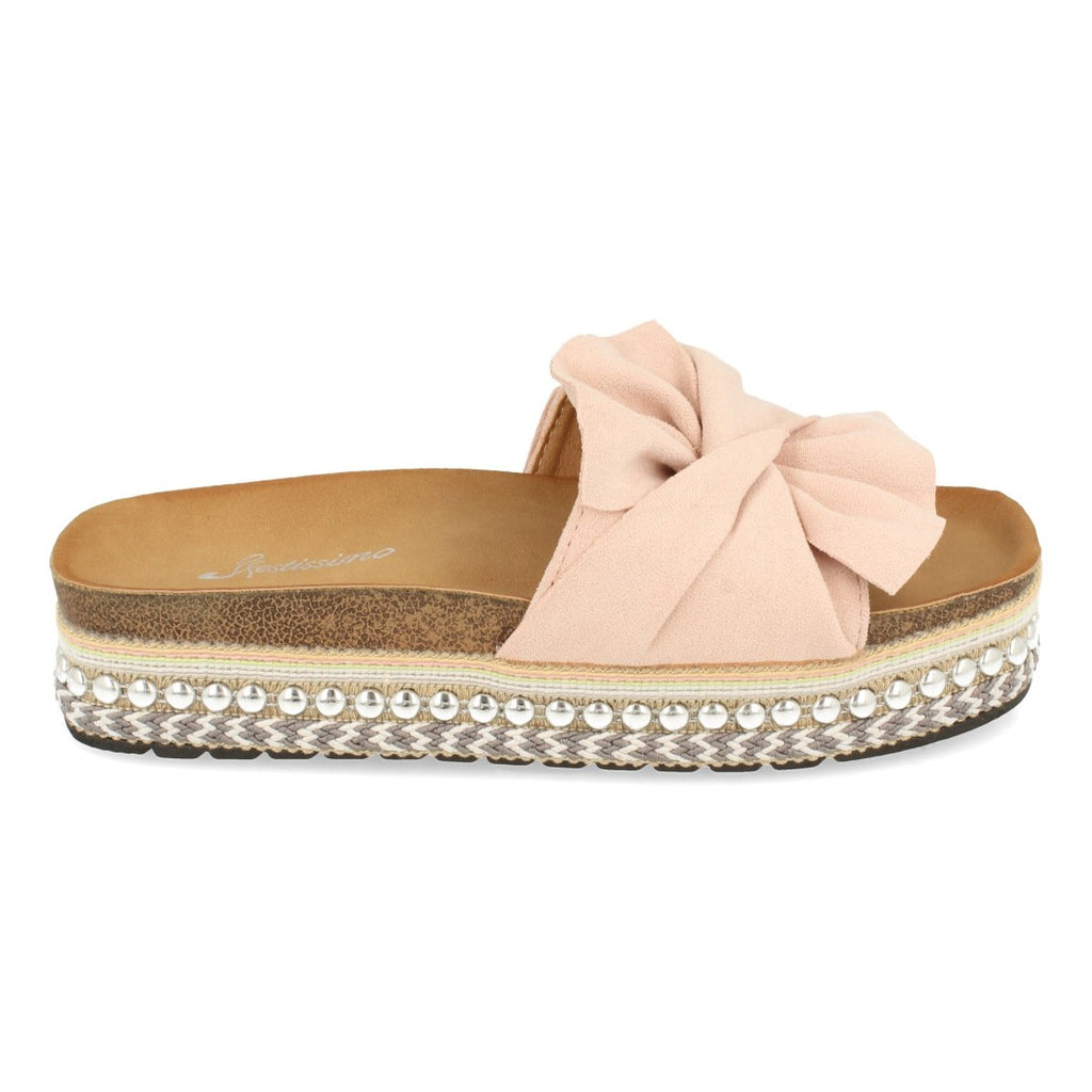 Sandalias Rosas Mujer Planas Motivo Étnico Lazo Anatómicas