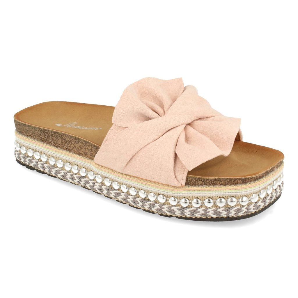 Sandalias Rosas Mujer Planas Motivo Étnico Lazo Anatómicas