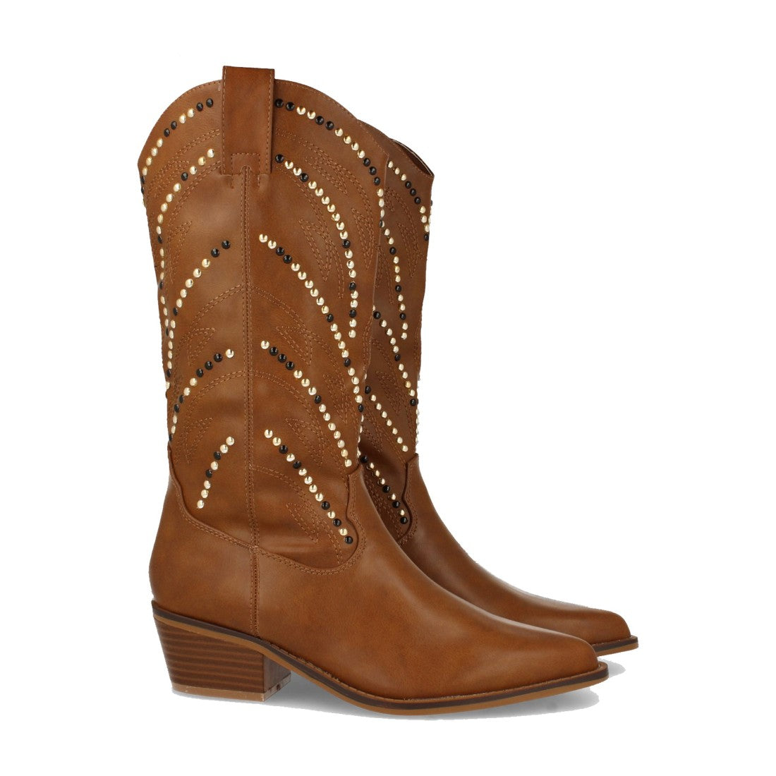 Botas Tacón Cubano con Tachuelas - Camel
