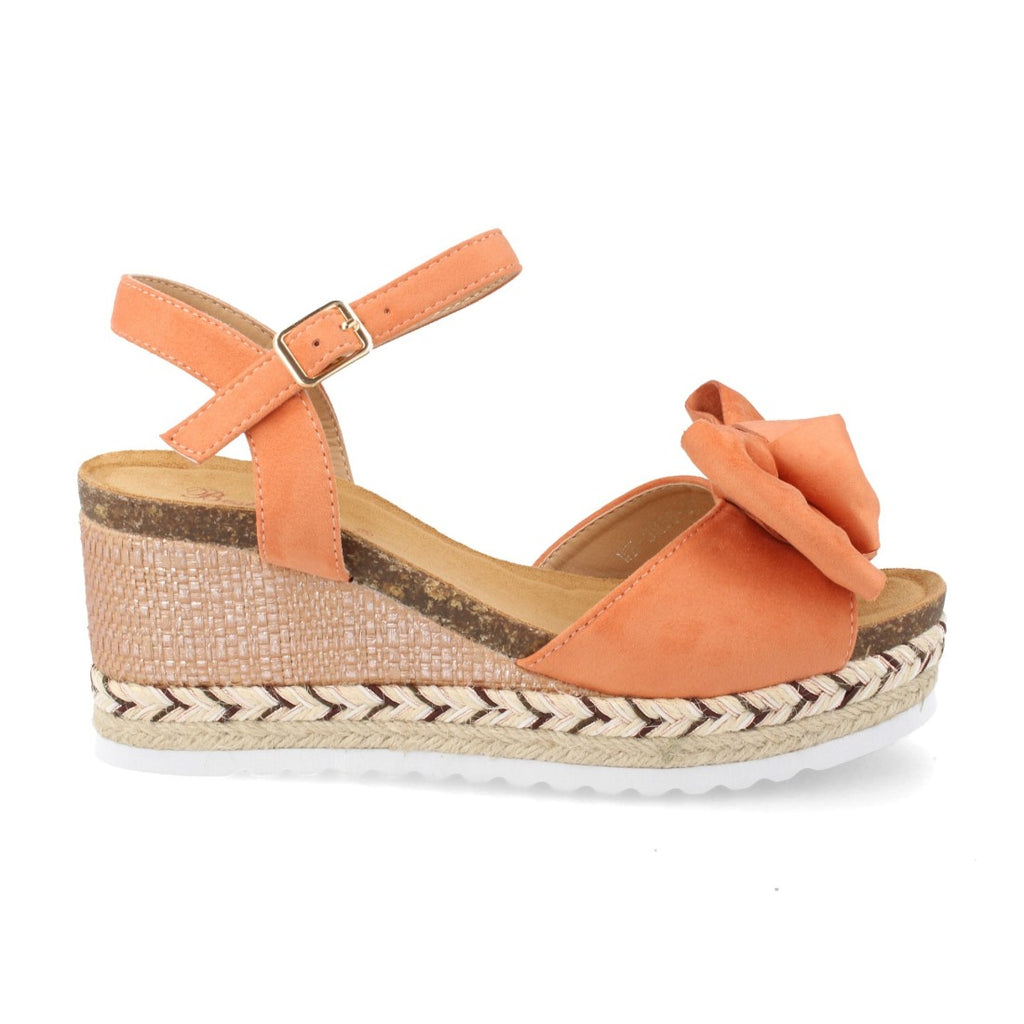 Sandalias Naranjas Mujer Cuña Plataforma Yute Lazo Tobillo