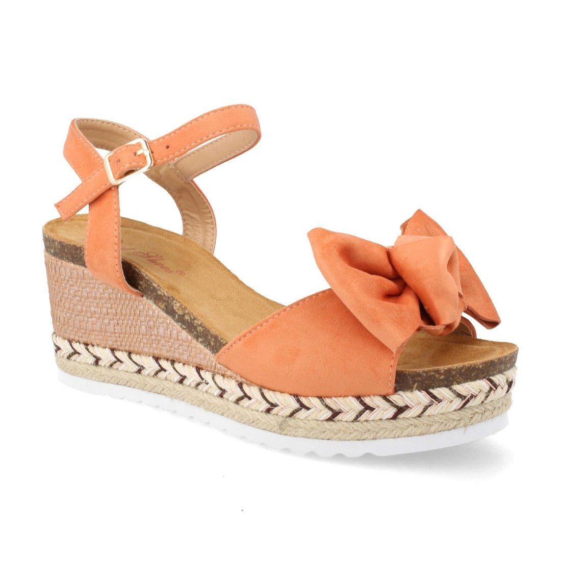 Sandalias Naranjas Mujer Cuña Plataforma Yute Lazo Tobillo