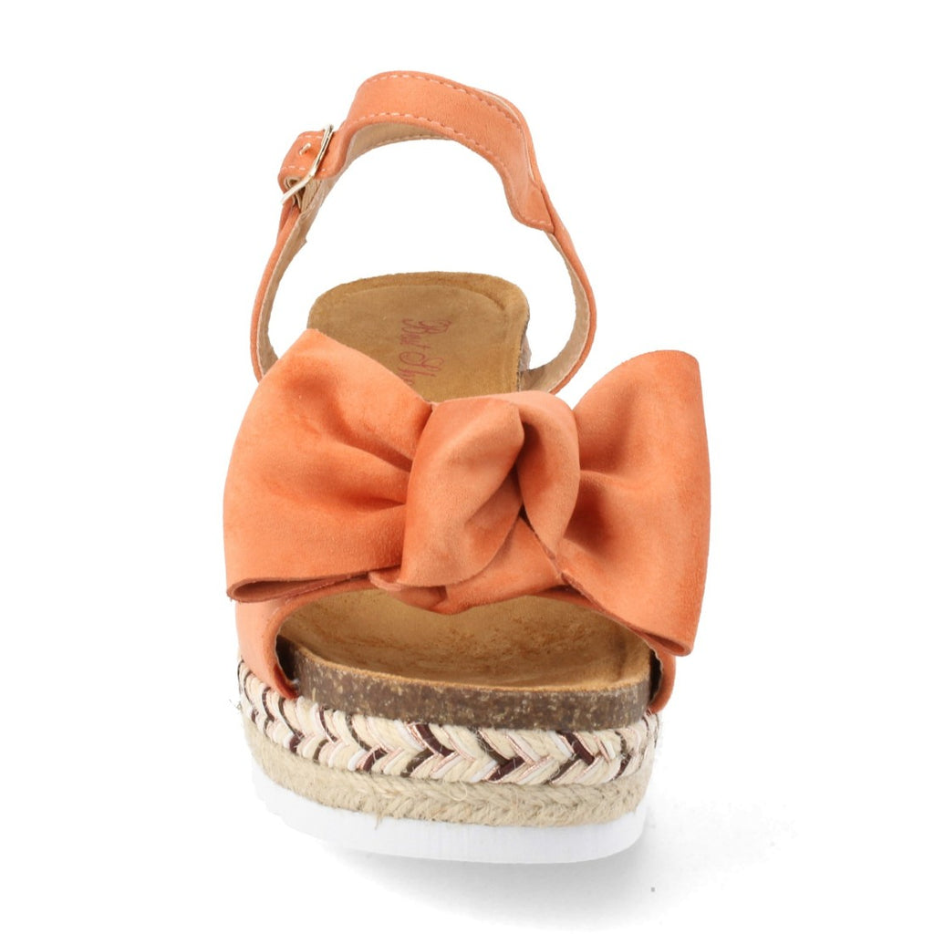 Sandalias Naranjas Mujer Cuña Plataforma Yute Lazo Tobillo