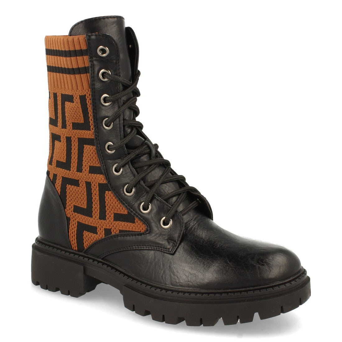 Botines Planos Camel con Grabados Étnicos y Cordones