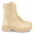 Botines Planos Beige con Grabados Étnicos y Cordones