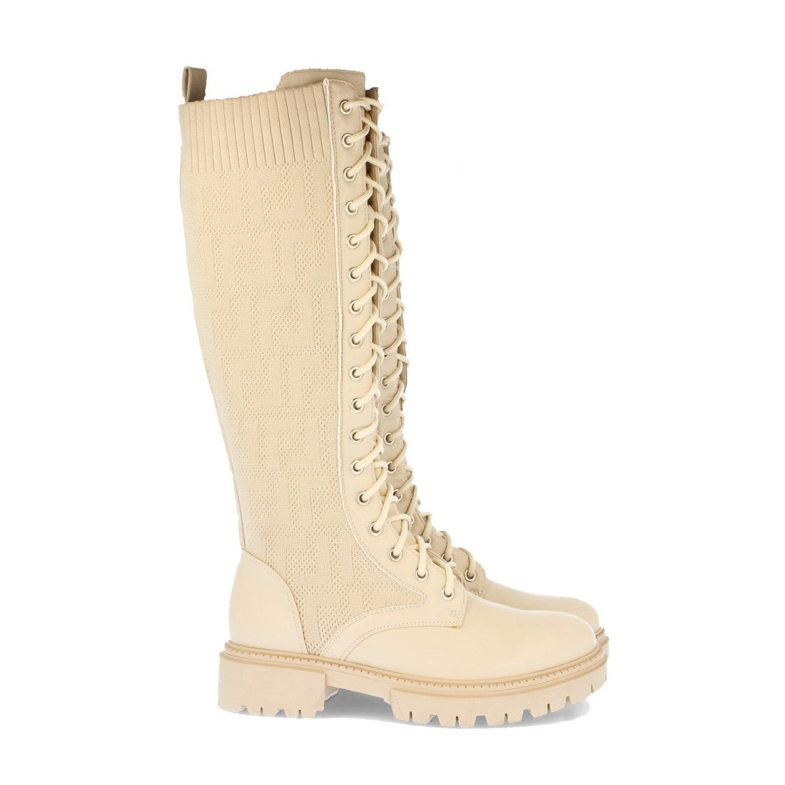 Botas Planas con Grabados Étnicos - Beige