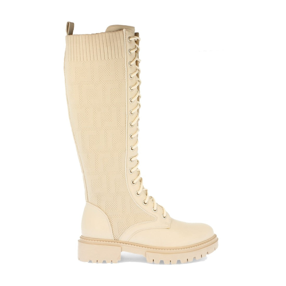 Botas Planas con Grabados Étnicos - Beige
