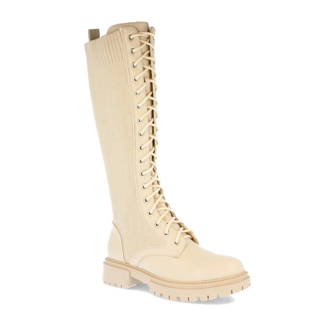 Botas Planas con Grabados Étnicos - Beige