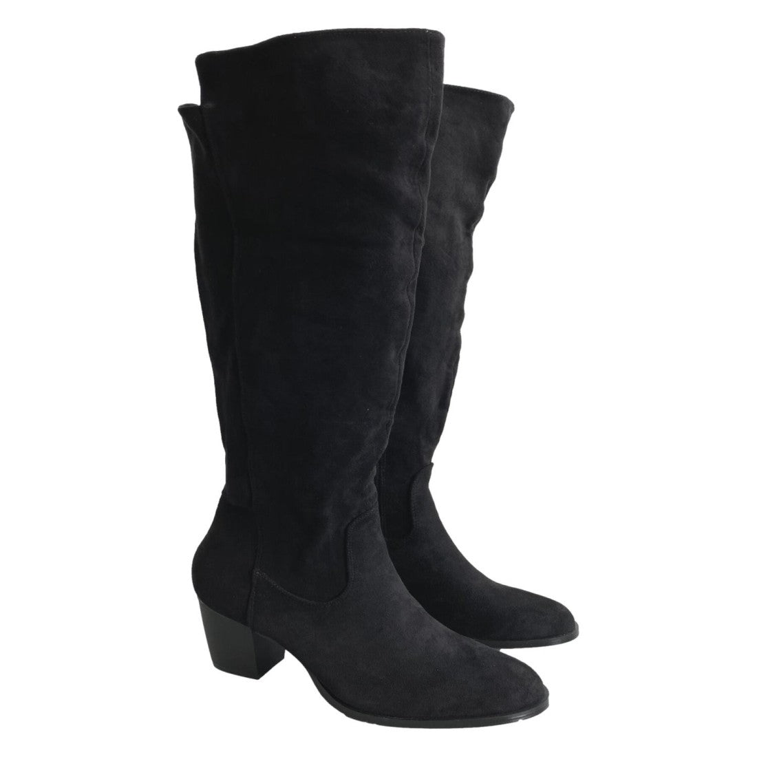 Schwarze Stiefel Bequemer Absatz Runde Spitze