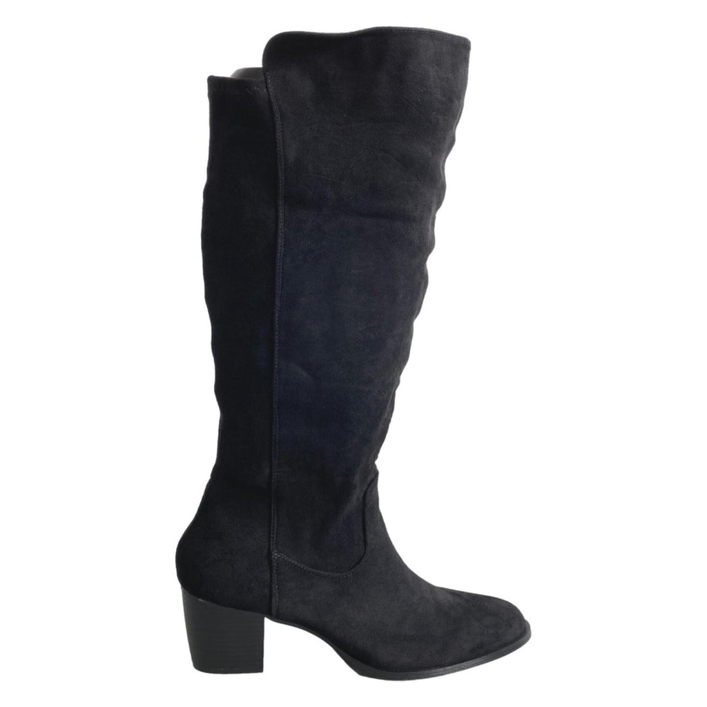 Schwarze Stiefel Bequemer Absatz Runde Spitze