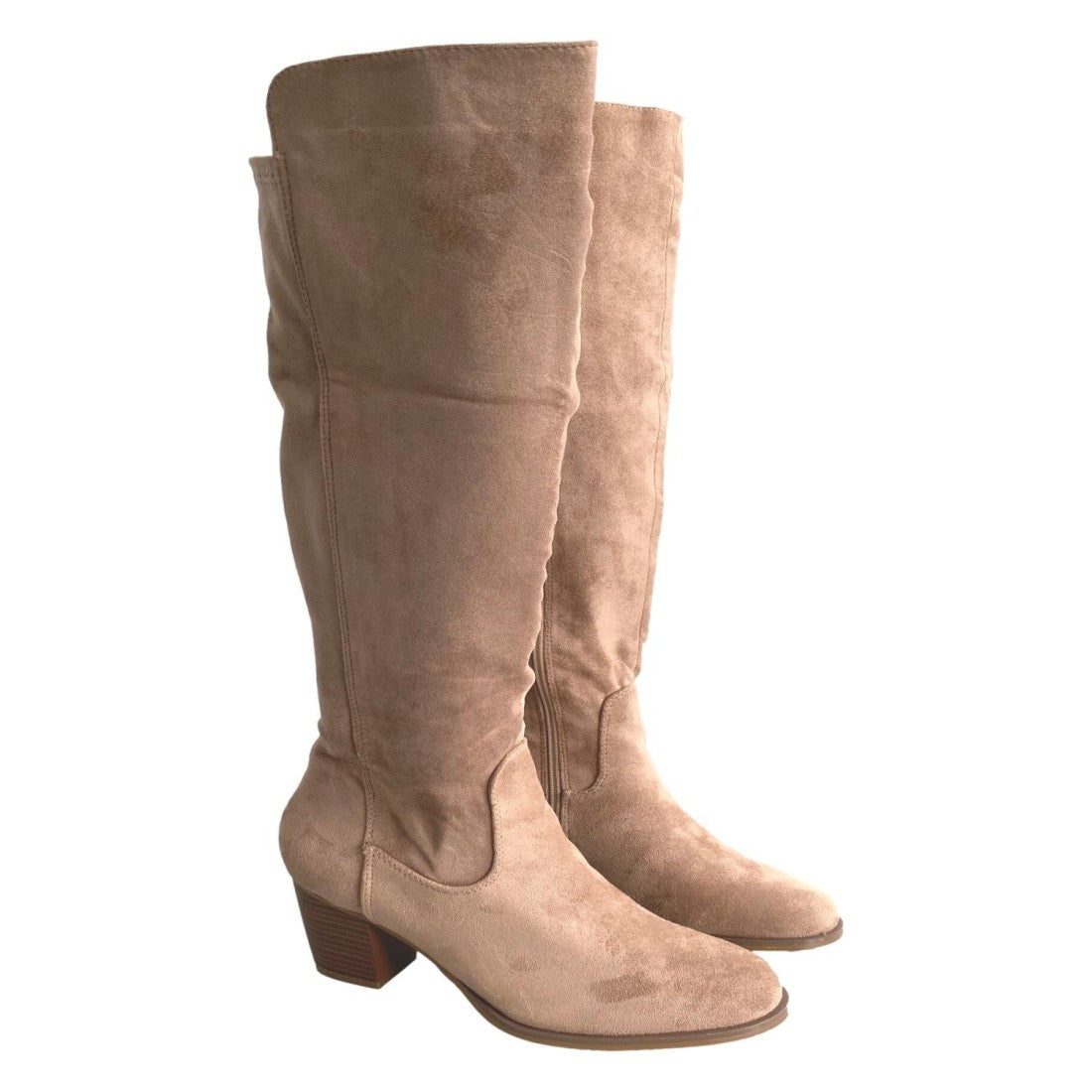 Beige Stiefel Bequemer Absatz Runde Spitze