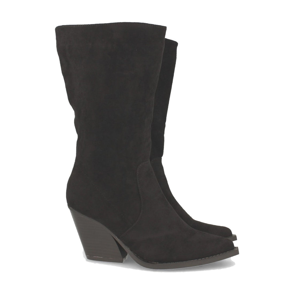 Schwarze Stiefel mit kubanischem Absatz und spitzer Zehenpartie