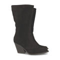 Schwarze Stiefel mit kubanischem Absatz und spitzer Zehenpartie