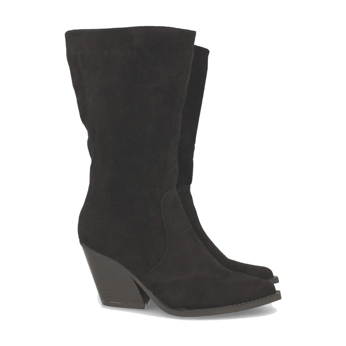 Schwarze Stiefel mit kubanischem Absatz und spitzer Zehenpartie