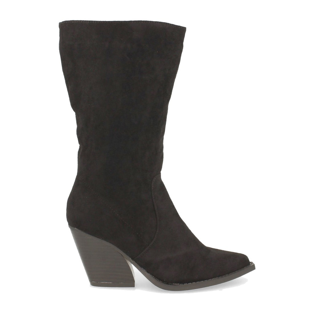 Schwarze Stiefel mit kubanischem Absatz und spitzer Zehenpartie