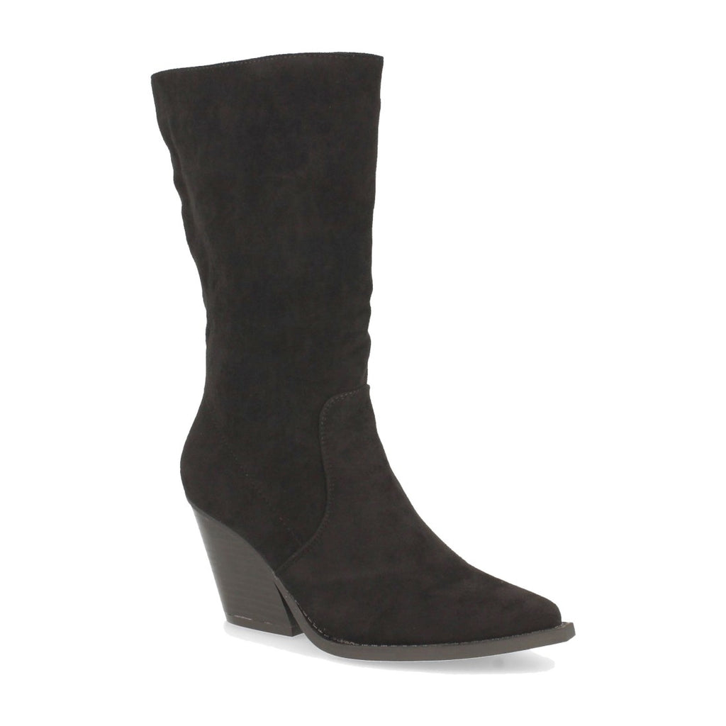 Schwarze Stiefel mit kubanischem Absatz und spitzer Zehenpartie