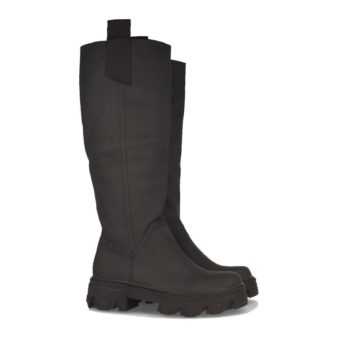 Schwarze Plateau-Stiefel mit gezackter Sohle und Reißverschluss