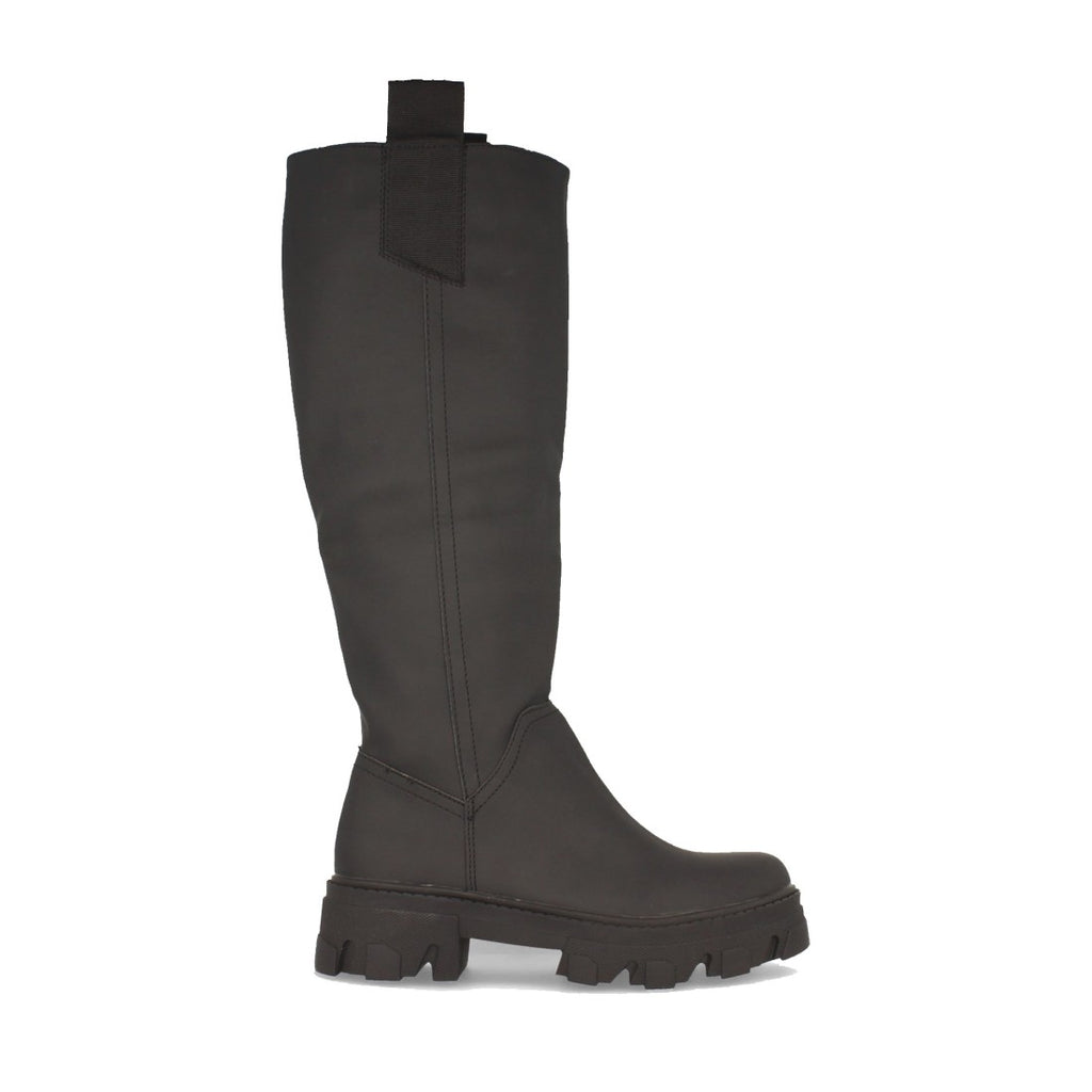 Schwarze Plateau-Stiefel mit gezackter Sohle und Reißverschluss