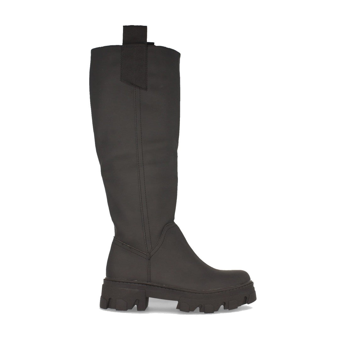Schwarze Plateau-Stiefel mit gezackter Sohle und Reißverschluss