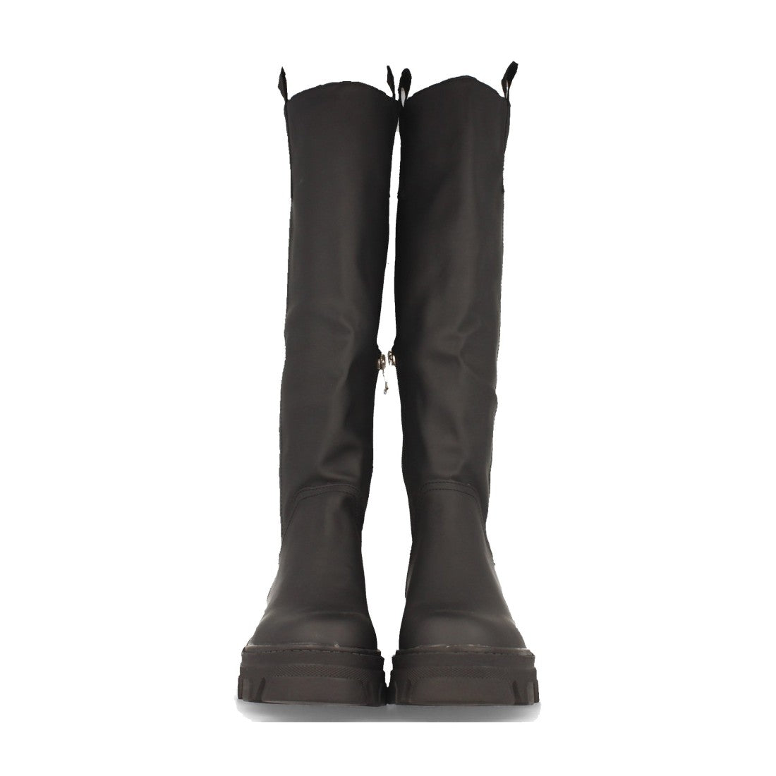 Schwarze Plateau-Stiefel mit gezackter Sohle und Reißverschluss
