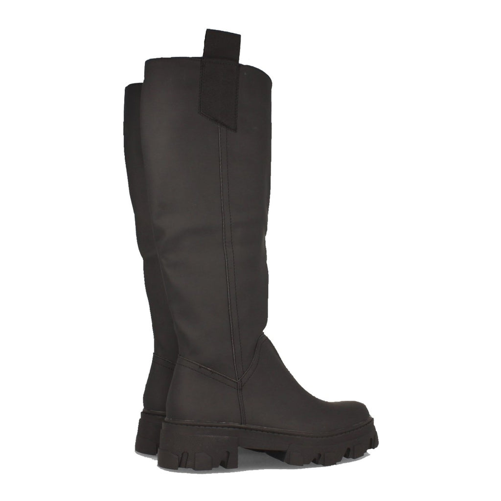 Schwarze Plateau-Stiefel mit gezackter Sohle und Reißverschluss