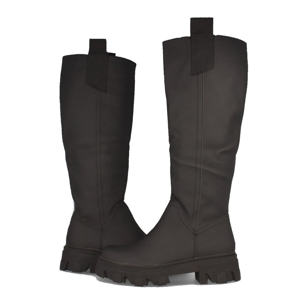 Schwarze Plateau-Stiefel mit gezackter Sohle und Reißverschluss