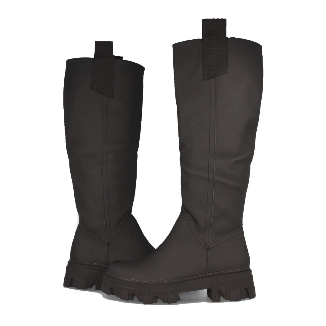 Schwarze Plateau-Stiefel mit gezackter Sohle und Reißverschluss