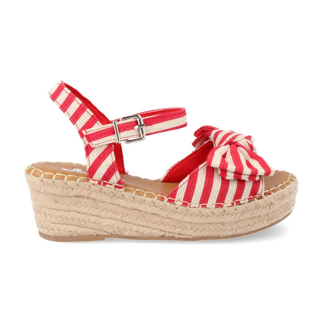 Sandalias Rojas Mujer Cuña Yute Lazo Franjas Tobillo