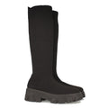 Schwarze Plateau-Stiefel mit gezackter Sohle und Gummizug