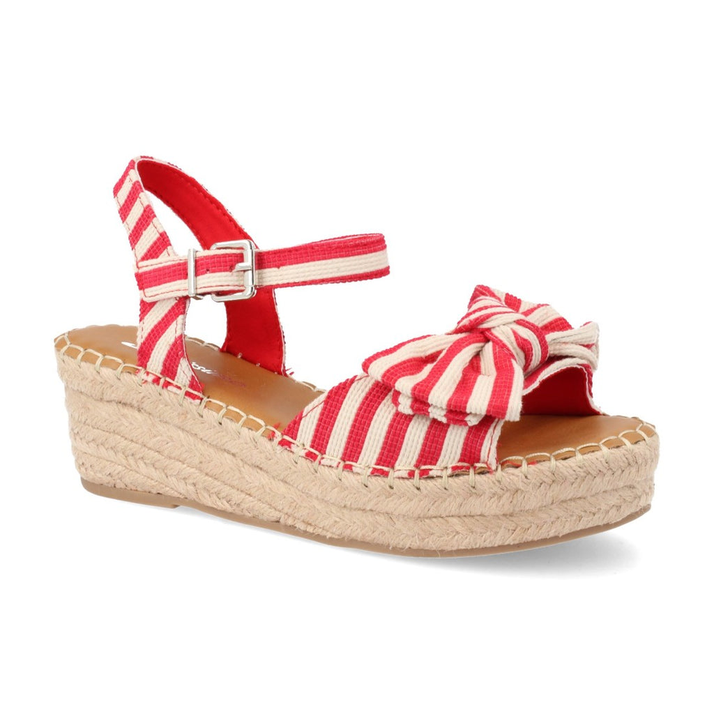 Sandalias Rojas Mujer Cuña Yute Lazo Franjas Tobillo