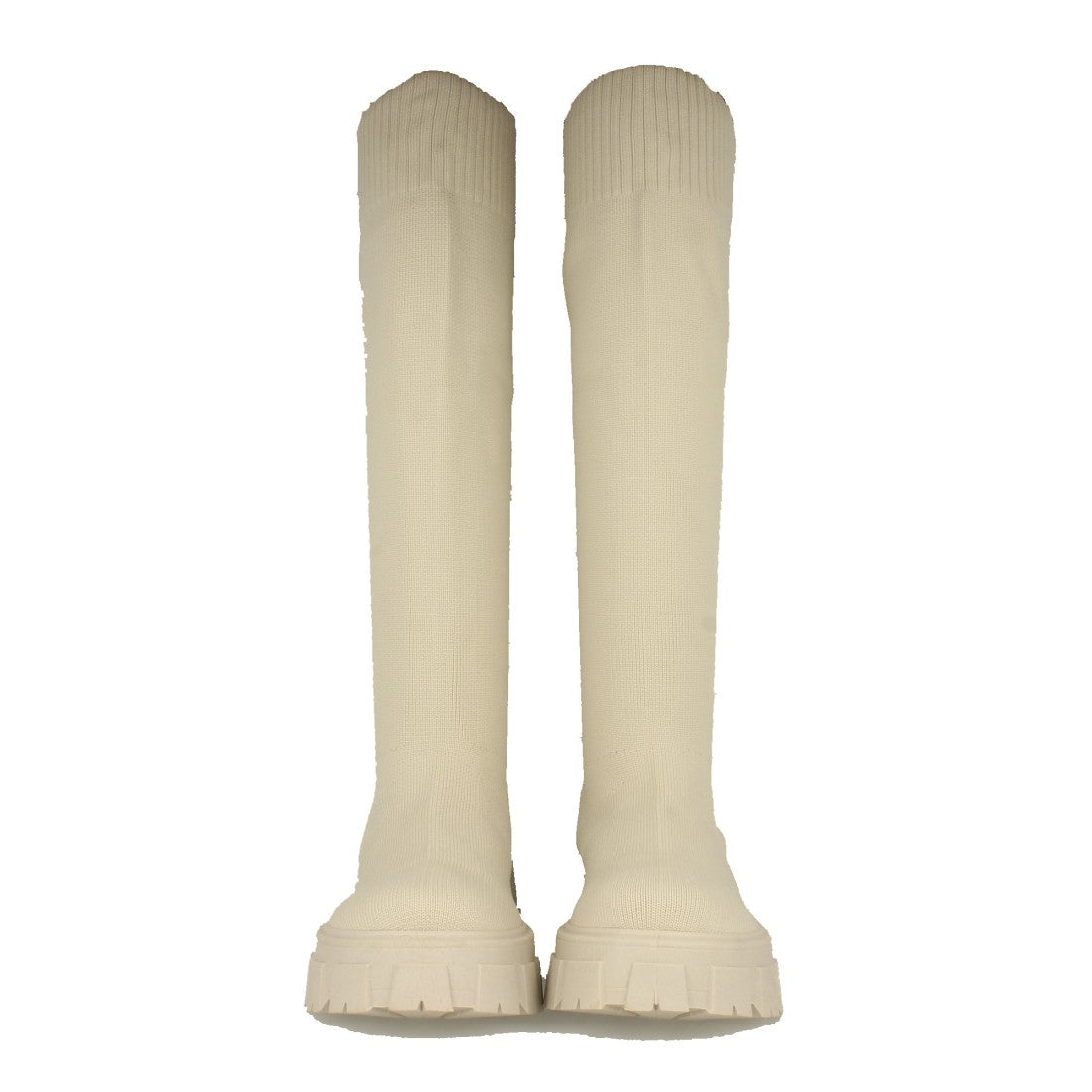 Beige Plateau-Stiefel mit gezackter Sohle und elastischem Einsatz