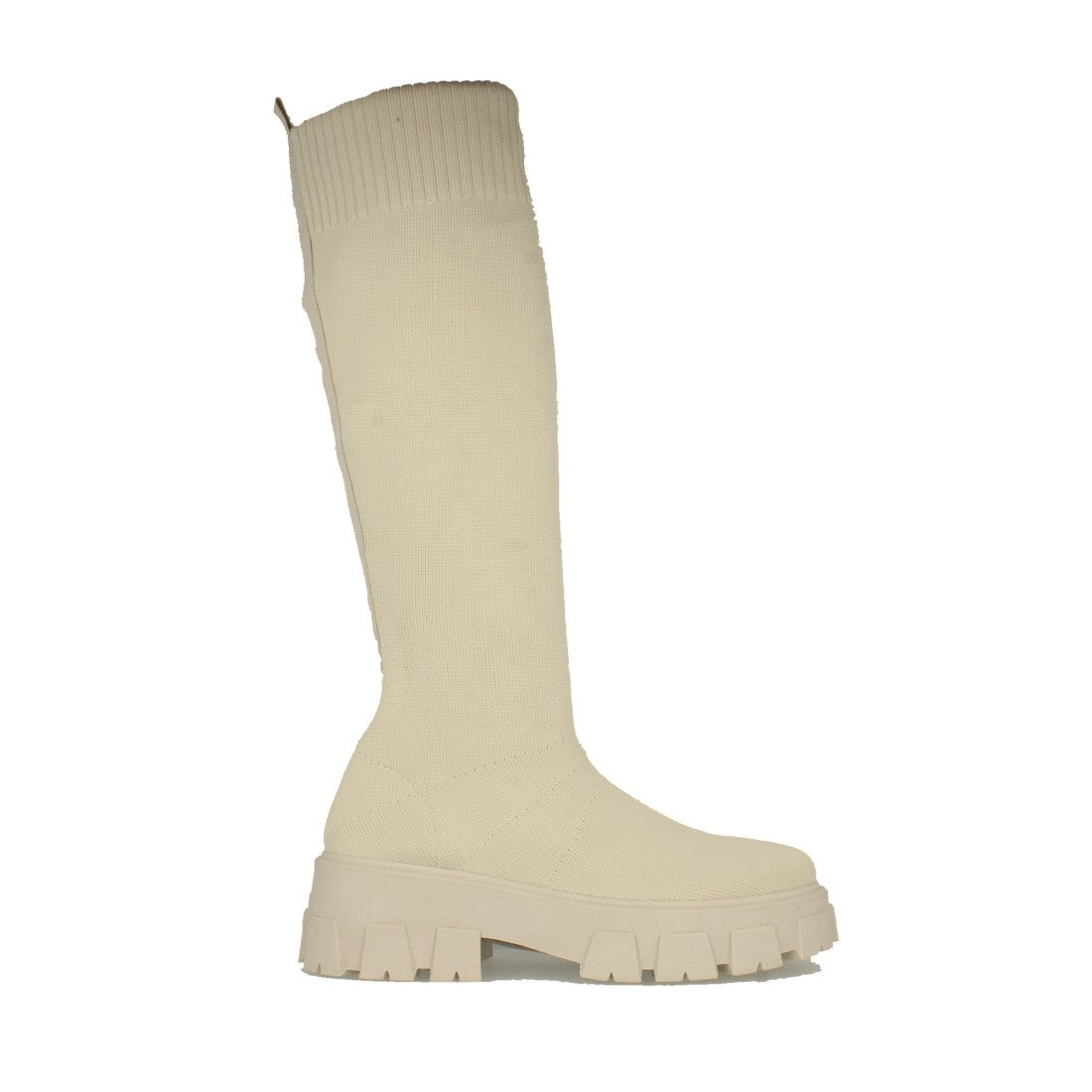 Beige Plateau-Stiefel mit gezackter Sohle und elastischem Einsatz