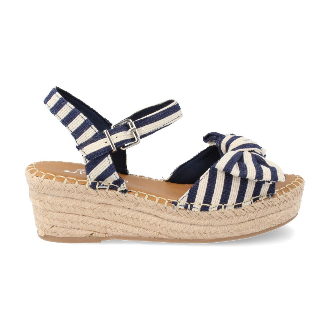 Sandalias Marino Mujer Cuña Yute Lazo Franjas Tobillo