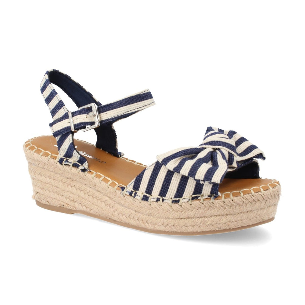 Sandalias Marino Mujer Cuña Yute Lazo Franjas Tobillo